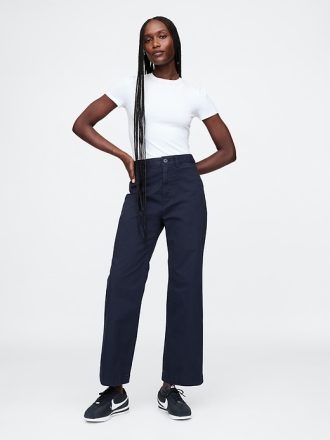 High Rise Stride Wide Leg Ankel Khakis