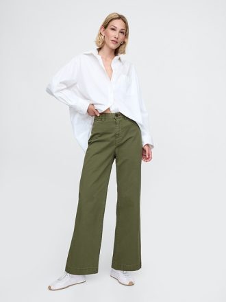 High Rise Stride Wide Leg Ankel Khakis