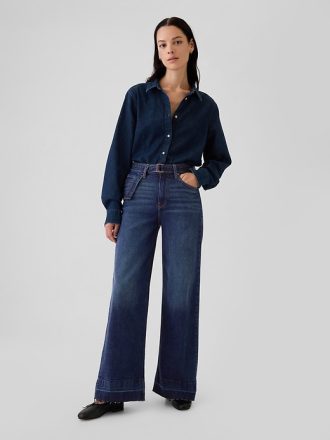 High Rise Stride bältade jeans med vida ben