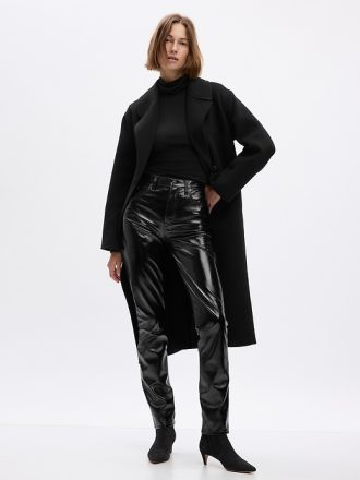 High Rise Vegan Lack Vintage Slim Pants