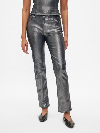 Höga metalliska raka jeans från 90-talet