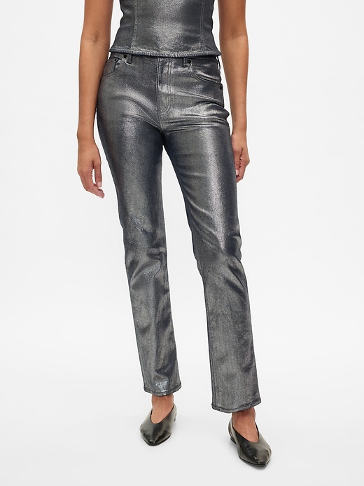 Höga metalliska raka jeans från 90-talet Höga metalliska raka jeans från 90-talet