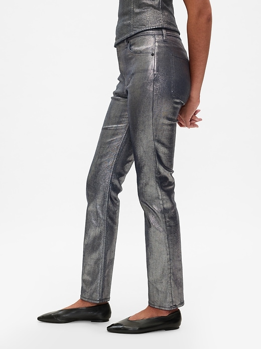 Höga metalliska raka jeans från 90-talet Höga metalliska raka jeans från 90-talet