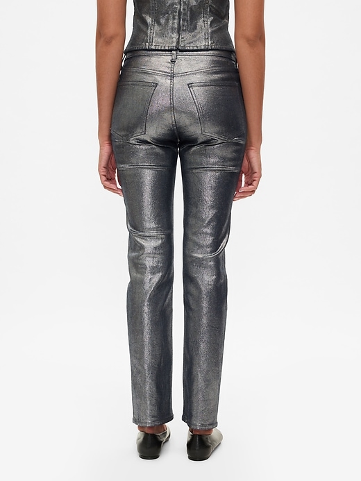 Höga metalliska raka jeans från 90-talet Höga metalliska raka jeans från 90-talet