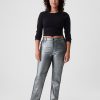 Höga metalliska raka jeans från 90-talet Höga metalliska raka jeans från 90-talet