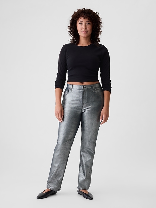 Höga metalliska raka jeans från 90-talet Höga metalliska raka jeans från 90-talet