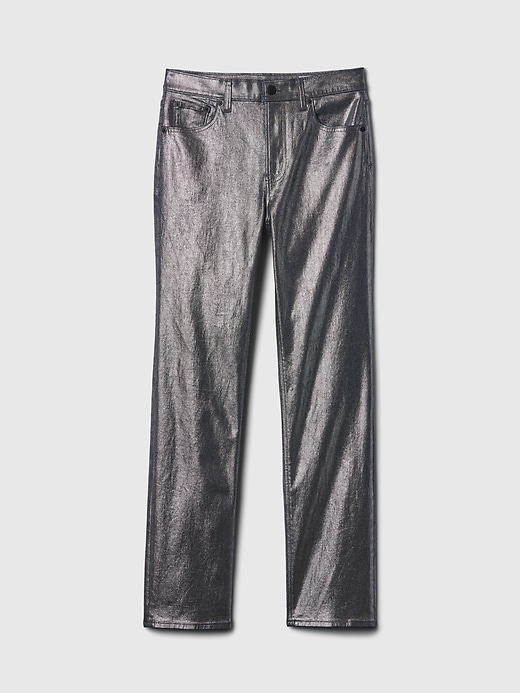 Höga metalliska raka jeans från 90-talet Höga metalliska raka jeans från 90-talet
