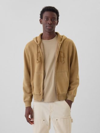 Hoodie med dragkedja med logotyp