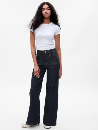 Jeans med vida ben med hög resning
