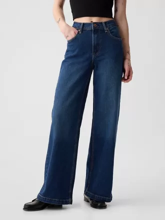 Jeans med vida ben med hög resning