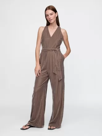 Jumpsuit med V-ringad sammet