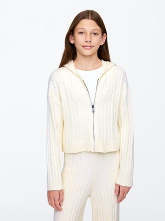Kids CashSoft Cable Knit Sweater Hoodie
