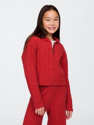 Kids CashSoft Cable Knit Sweater Hoodie