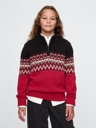 Kids Fair Isle tröja med halv dragkedja