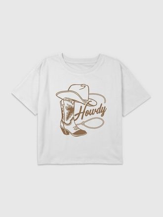 Kids Howdy Cowgirl Grafisk Boxy Crop Tee
