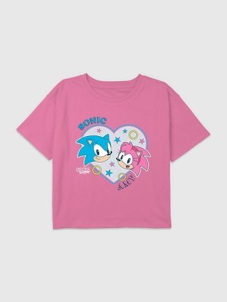 Kids Sonic The Hedgehog Sonic och Amy Graphic Boxy Crop Tee