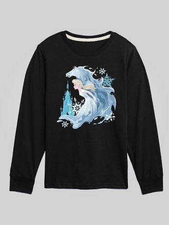 Långärmad grafisk t-shirt för barn, fryst Elsa och vattenhäst