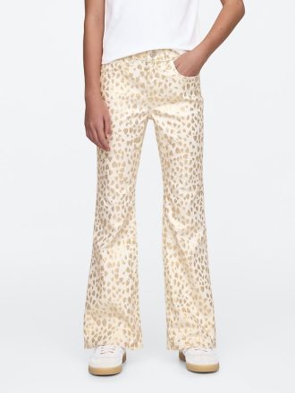 Leopardfolie 70-tals jeans med hög höjd för barn