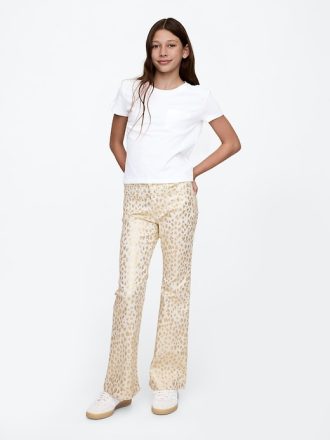Leopardfolie 70-tals jeans med hög höjd för barn