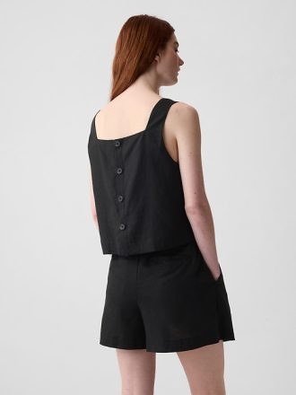 Linne-blandning knapp-rygg cropped linne
