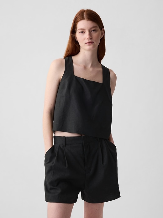 Linne-blandning knapp-rygg cropped linne Linne-blandning knapp-rygg cropped linne