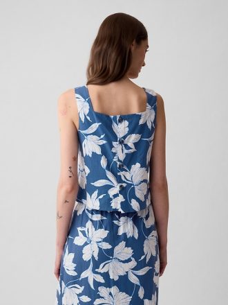 Linne-blandning knapp-rygg cropped linne