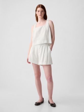Linne-blandning knapp-rygg cropped linne