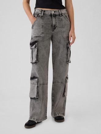 Mid Rise Double Cargo 90-tals lösa jeans