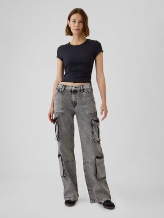 Mid Rise Double Cargo 90-tals lösa jeans