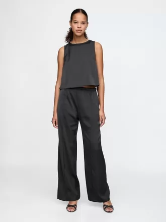 Mid Rise Recycled Satin Seamed Byxor