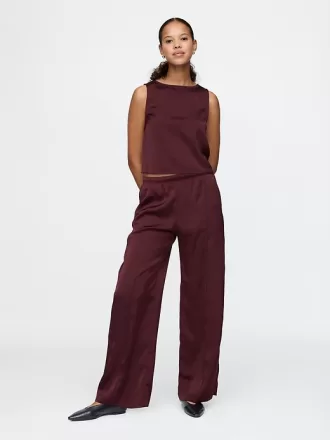 Mid Rise Recycled Satin Seamed Byxor