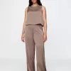 Mid Rise Recycled Satin Seamed Byxor