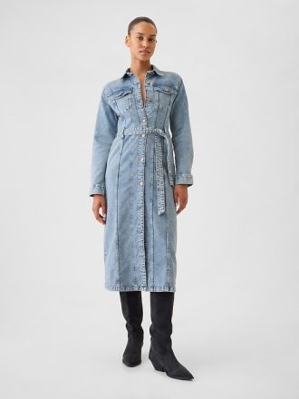 Midiklänning i denim med bälte