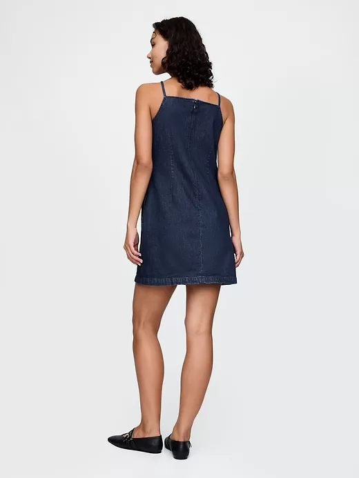 Miniklänning i denim med fyrkantig hals Miniklänning i denim med fyrkantig hals