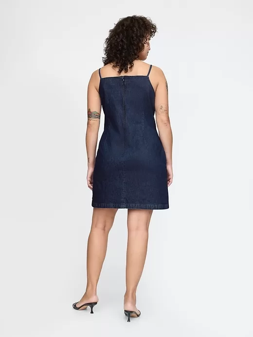 Miniklänning i denim med fyrkantig hals Miniklänning i denim med fyrkantig hals
