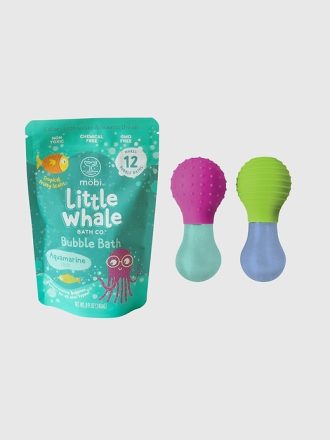 Mobi Little Whale Aquamarine bubbelbadpulver och badleksakspaket