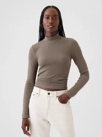 Modern Rib Cropped Mockneck skjorta