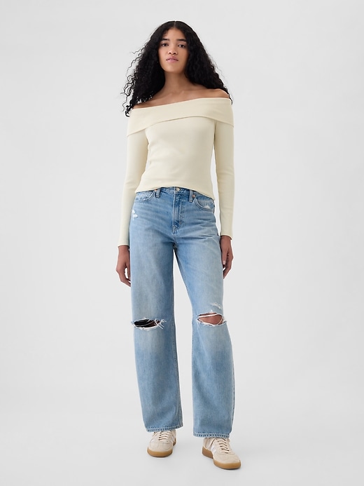 Modern Rib Off-Soulder Cropped Top Modern Rib Off-Soulder Cropped Top