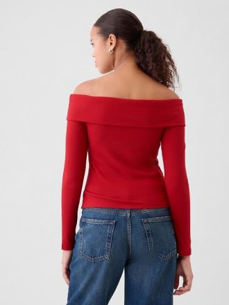 Modern Rib Off-Soulder Cropped Top