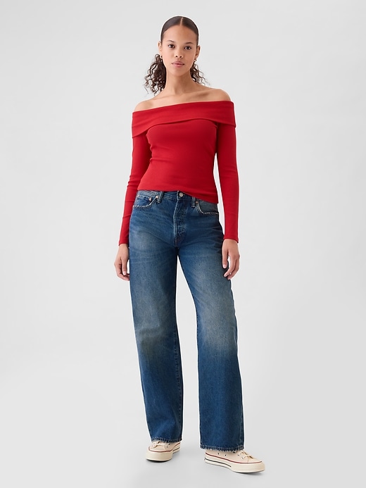 Modern Rib Off-Soulder Cropped Top Modern Rib Off-Soulder Cropped Top