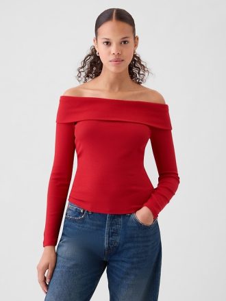 Modern Rib Off-Soulder Cropped Top