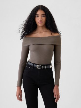 Modern Rib Off-Soulder Cropped Top