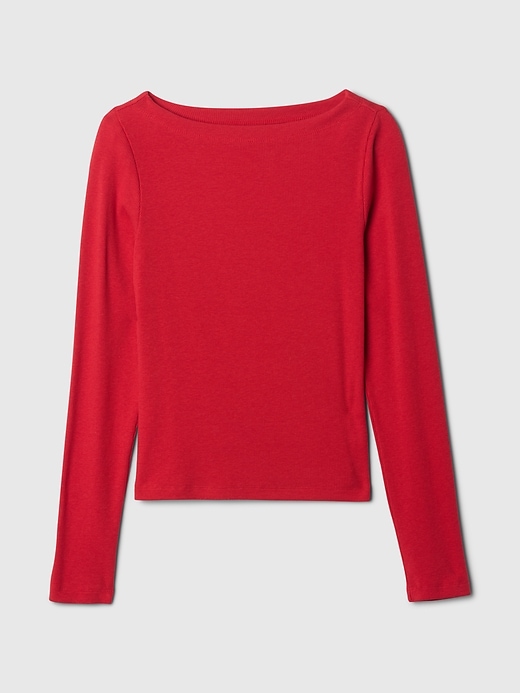 Modern T-shirt med ribborad båthals Modern T-shirt med ribborad båthals