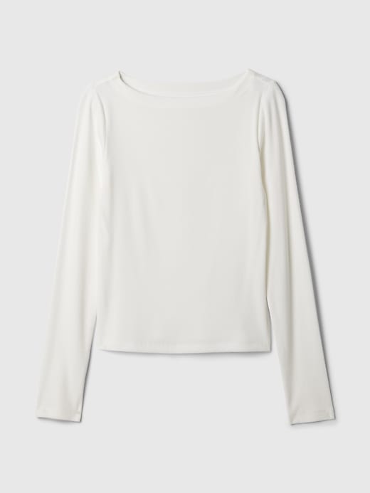 Modern T-shirt med ribborad båthals Modern T-shirt med ribborad båthals