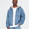 Oversized Sherpa-fodrad jeansjacka med dragkedja
