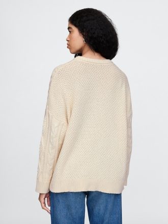 Oversized blandad kabelstickad tröja