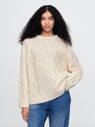 Oversized blandad kabelstickad tröja