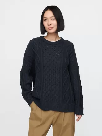 Oversized blandad kabelstickad tröja