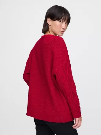 Oversized blandad kabelstickad tröja