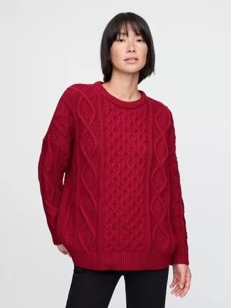 Oversized blandad kabelstickad tröja